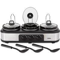 Tower Three Pot Slow Cooker, 4.5L, T16015, Stainless Steel, Black