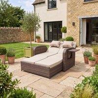 Artemis Home Whitmore Rattan Reclining Outdoor Sofa Bed with Side Shelves in Brown