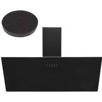 SIA 90cm Black Glass Kitchen Cooker Hood Extractor Fan with Carbon Filter