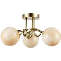 Happy Homewares Modern Antique Brass Ceiling Light with Amber Marble Glass Shades in Metallic Gold