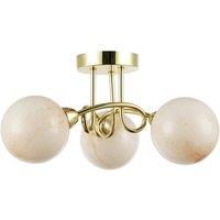 Happy Homewares Modern Polished Gold Ceiling Light with Amber Marble Glass Shades