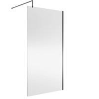 Balterley Frameless Wetroom Screen with Support Bar, 1100mm, Brushed Pewter in Silver