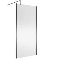 Balterley Frameless Wetroom Screen with Support Bar, 1000mm, Brushed Pewter in Silver