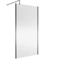 Balterley Frameless Wetroom Screen with Support Bar, 1100mm, Brushed Pewter in Silver