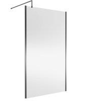 Balterley Frameless Wetroom Screen with Support Bar, 1200mm, Brushed Pewter in Silver