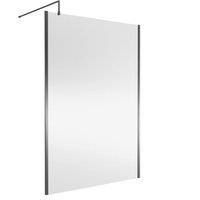 Balterley Frameless Wetroom Screen with Support Bar, 1400mm, Brushed Pewter in Silver