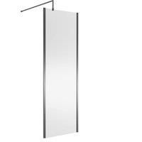 Balterley Frameless Wetroom Screen with Support Bar, 700mm, Brushed Pewter in Silver