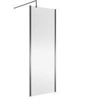 Balterley Frameless Wetroom Screen with Support Bar, 760mm, Brushed Pewter in Silver