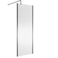 Balterley Frameless Wetroom Screen with Support Bar, 800mm, Brushed Pewter in Silver