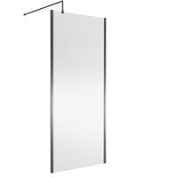 Balterley Frameless Wetroom Screen with Support Bar, 900mm, Brushed Pewter in Silver