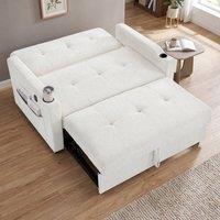 BTM 2 Seater Pull Out Sofa Bed Cup Holders Sleeper Loveseat in Off-White