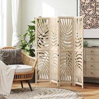 HOMCOM 4 Panel Privacy Screens with Palm Leaf Design, Natural Wood Finish