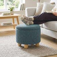 HOMCOM Round Storage Ottoman with Reversible Lid, Dark Blue