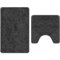 Berkfield Home 2 Piece Bath Mat Set Dark Grey Polypropylen Non-Slip | Size: Medium