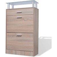 Berkfield Home Shoe Cabinet with a Drawer & a Top Glass Shelf Wood Oak Look in Light Brown