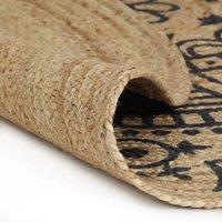 Berkfield Home Handmade Rug Jute with Dark Blue Print 90 cm in Brown | Size: 100 cm diameter