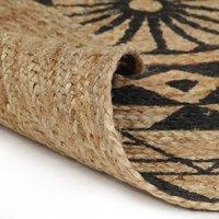 Berkfield Home Handmade Rug Jute with Black Print 90 cm in Natural | Size: 100 cm diameter