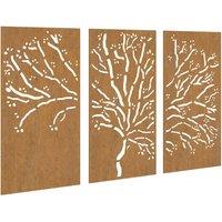 Berkfield Home Garden Wall Decorations 3 pcs 105x55 cm Corten Steel Tree Design in Brown