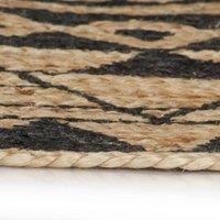 Berkfield Home Handmade Rug Jute with Black Print 90 cm in Natural | Size: 100 cm diameter