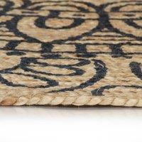 Berkfield Home Handmade Rug Jute with Dark Blue Print 90 cm in Brown | Size: 100 cm diameter