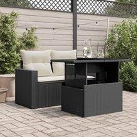 Berkfield Home Garden Table with Glass Top Black 100x55x73 cm Poly Rattan | Size: 100 x 55 x 73 cm