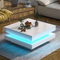 Merax Square High Gloss LED Coffee Table with 360 Degree Rotating Top in White