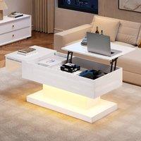 Merax Modern High Gloss Lift-Top Coffee Table 100cm Extendable Center Table in White