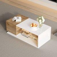 Merax 2-Tone High Gloss LED Coffee Table with Glass Shelf & Storage Cabinet in White