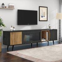 Merax Modern Industrial TV Stand for TVs up to 90 Inch, with Pull-Down Door in Grey