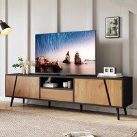 Merax 180cm TV Stand with Geometric Asymmetric Doors & Push-to-Open Drawer in Black