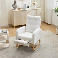 Merax White Teddy Fabric Nursing Rocker with USB Ports & Adjustable Footrest