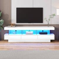 Merax High Gloss LED TV Unit with 3 Push-to-Open Drawers for TVs up to 75  in White