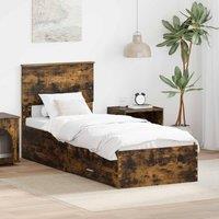 Berkfield Home Bed Frame Smoked Oak & Silver 75 x 190 cm Engineered Wood in Brown