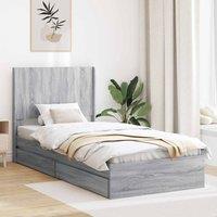 Berkfield Home Bed Frame with Storage & Headboard Grey Sonoma 100 x 200 cm