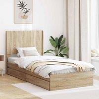 Berkfield Home Bed Frame with Storage & Headboard Sonoma Oak 90 x 200 cm in Brown