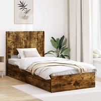 Berkfield Home Bed Frame with Storage & Headboard Smoked Oak 90 x 200 cm in Brown