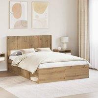 Berkfield Home Bed Frame with Storage & Headboard Artisan Oak 150 x 200 cm in Brown