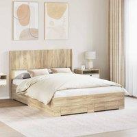 Berkfield Home Bed Frame with Storage & Headboard Sonoma Oak Engineered Wood in Brown