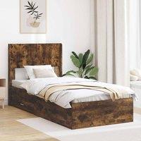 Berkfield Home Bed Frame with Storage & Headboard Smoked Oak 75 x 190 cm in Brown