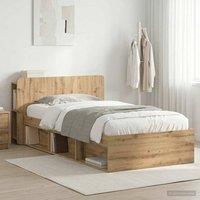 Berkfield Home Bed Frame with Storage Artisan Oak 100 x 200 cm Engineered Wood in Brown