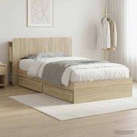 Berkfield Home Bed Frame with Storage Sonoma Oak 100 x 200 cm Engineered Wood in Brown