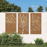 Berkfield Home Garden Wall Decorations 3 pcs 105x55 cm Corten Steel Tree Design in Brown