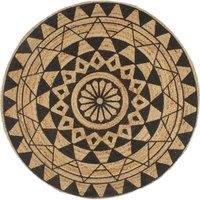Berkfield Home Handmade Rug Jute with Black Print 90 cm | Size: 100 cm diameter