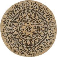 Berkfield Home Handmade Rug Jute with Dark Blue Print 90 cm in Brown | Size: 100 cm diameter