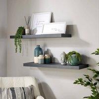 FORGEVIO Pair Floating Storage Shelf Wall Mounted Wooden Book Shelves in Grey