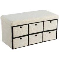 FORGEVIO Ottoman 6 Drawer Storage Chest Boucle Cream Fabric Folding Sturdy