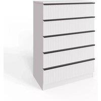 FORGEVIO 5 Drawer Chest Ripple Effect Drawers Scalloped Fronts Melamine in White