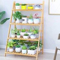 FORGEVIO 4Tier Bamboo Green House Plants Display Storage Stand Triangle Rack in Brown