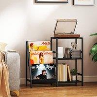 FORGEVIO Record Player Stand, 3-Tier Side Table with Vinyl Record Storage in Black