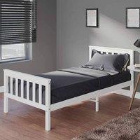 FLAVORA 3Ft Single Bed Frame PINEWOOD SHAKER STYLE in White | Size: Cot